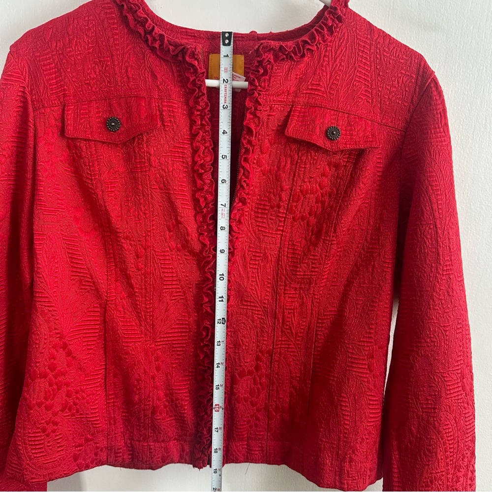 Ruby Rd Red Textured Ruffle Zip Jacket | Size 10 | Y2K Boho - Picture 8 of 9
